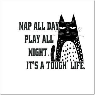 "Nap all day, play all night. It's a tough life." Posters and Art